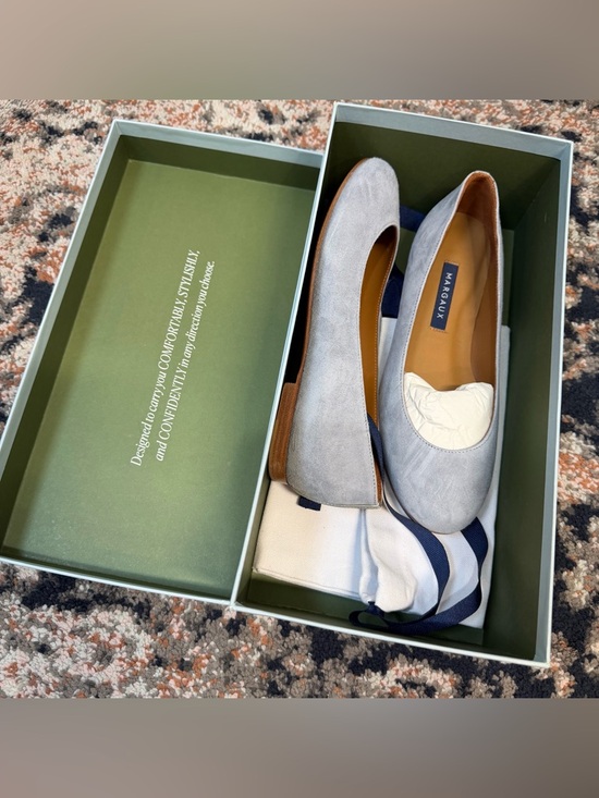 NWT Margaux Classic Round Toe Ballet Flat in Light Gray / Light Blue Suede Sz 5 - Picture 3 of 14